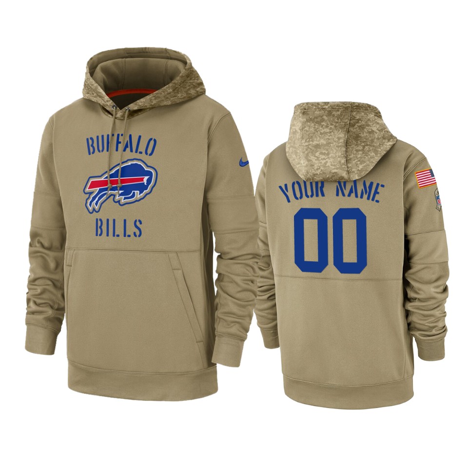 Men's Buffalo Bills Customized Tan 2019 Salute To Service Sideline Therma Pullover Hoodie